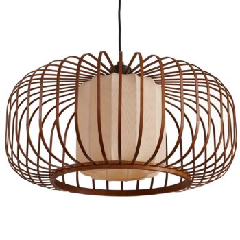 Lindby závesné svietidlo Davella, Ø 50 cm, bambus, textil