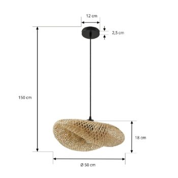 Lindby závesné svietidlo Eleane, bambus, prírodná farba, dĺžka 50 cm, E27