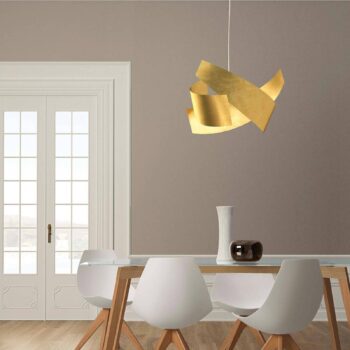 Lístkovým zlatom osadená závesná lampa Ella