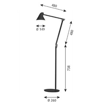 Louis Poulsen NJP stojaca LED lampa 3 000 K čierna
