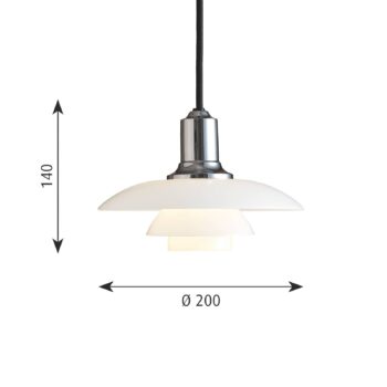 Louis Poulsen PH 2/1 sklenená závesná lampa, chróm