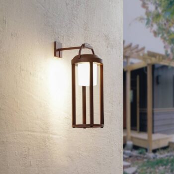 Lucande 2 v 1 LED solárne nástenné svietidlo Tilena, hrdza, okrúhle, hliník