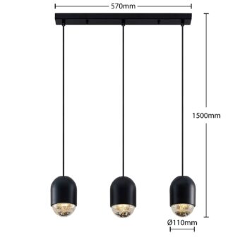 Lucande Amielle závesná lampa, 3-plameňová, čierna