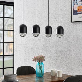 Lucande Amielle závesná lampa, 4-pl., čierna