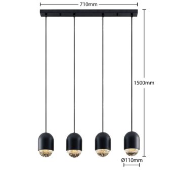 Lucande Amielle závesná lampa, 4-pl., čierna