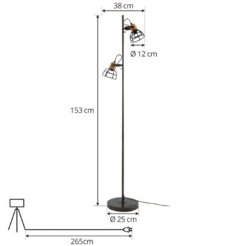 Lucande Arinthea stojacia lampa, 2 svetlá, čierna, oceľ, E14