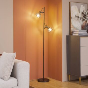 Lucande Arinthea stojacia lampa, 2 svetlá, čierna, oceľ, E14