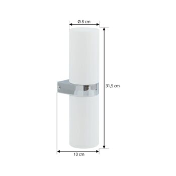 Lucande Basolo kúpeľňové nástenné svietidlo, chróm, výška 31,5 cm, sklo, IP44
