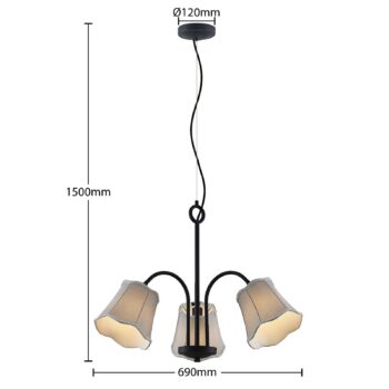 Lucande Binta závesná lampa, 3-pl., striebrosivá