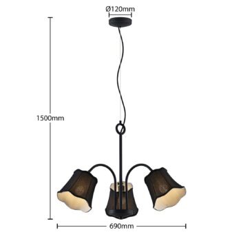 Lucande Binta závesná lampa, 3-plameňová, čierna