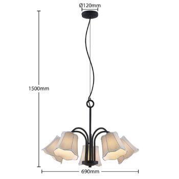 Lucande Binta závesná lampa, 5-pl., striebrosivá