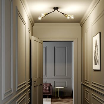 Lucande Carlea stropná lampa, 4 sv./čierna, mosadz