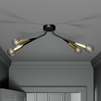 Lucande Carlea stropná lampa, 4 sv./čierna, mosadz