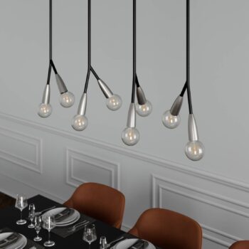 Lucande Carlea závesná lampa, 8 sv./čierna, nikel