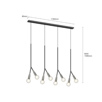 Lucande Carlea závesná lampa, 8 sv./čierna, nikel