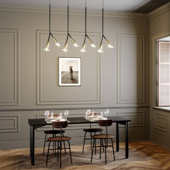 Lucande Carlea závesná lampa, 8 sv./čierna/mosadz