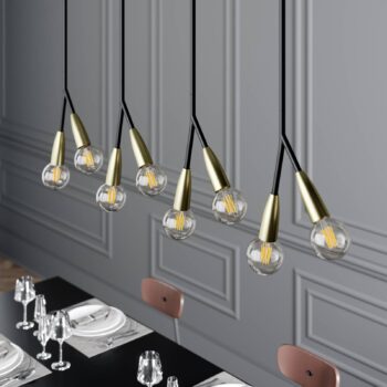 Lucande Carlea závesná lampa, 8 sv./čierna/mosadz