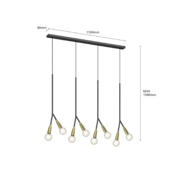 Lucande Carlea závesná lampa, 8 sv./čierna/mosadz