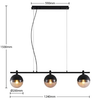 Lucande Dustian závesné svietidlo, 3-pl, 124 cm