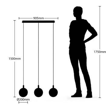 Lucande Dustian závesné svietidlo, 3-pl, 90 cm