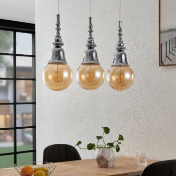 Lucande Gesja závesná lampa 3-pl., dlhá, chróm