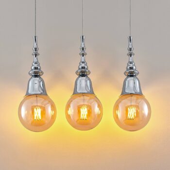 Lucande Gesja závesná lampa 3-pl., dlhá, chróm