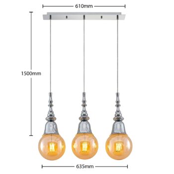 Lucande Gesja závesná lampa 3-pl., dlhá, chróm