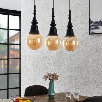 Lucande Gesja závesná lampa, 3-pl. dlhá, čierna