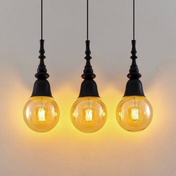 Lucande Gesja závesná lampa, 3-pl. dlhá, čierna