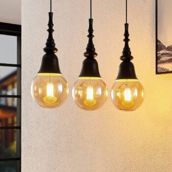 Lucande Gesja závesná lampa, 3-pl. dlhá, čierna