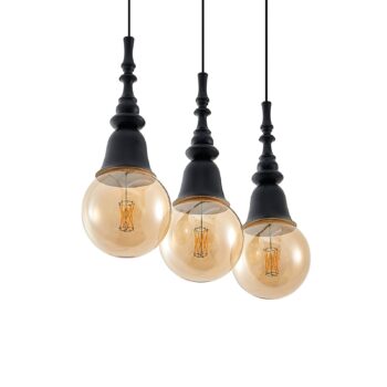 Lucande Gesja závesná lampa, 3-pl. dlhá, čierna