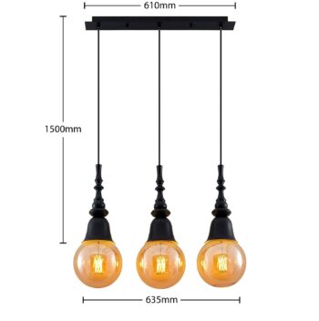 Lucande Gesja závesná lampa, 3-pl. dlhá, čierna