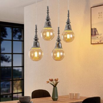 Lucande Gesja závesná lampa 4-pl., dlhá, chróm