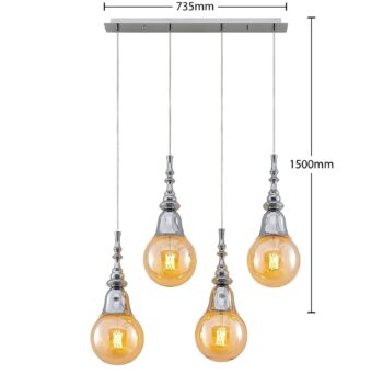 Lucande Gesja závesná lampa 4-pl., dlhá, chróm