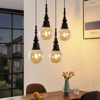 Lucande Gesja závesná lampa, 4-pl. dlhá, čierna