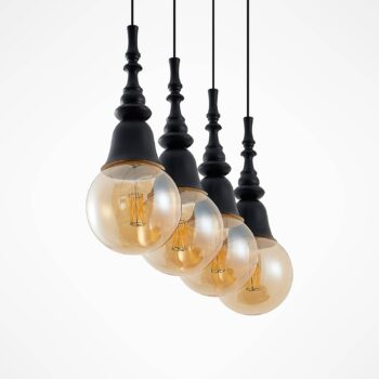 Lucande Gesja závesná lampa, 4-pl. dlhá, čierna