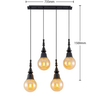 Lucande Gesja závesná lampa, 4-pl. dlhá, čierna
