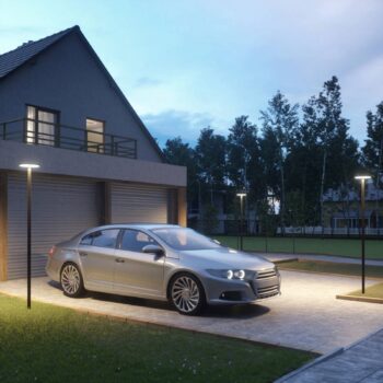Lucande LED exteriérové LED svietidlo Akito, antracitová farba, 220 cm, IP54