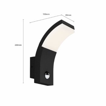 Lucande LED nástenné svetlo Timm, senzor, 20 cm, antracit, IP54