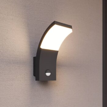 Lucande LED nástenné svetlo Timm, senzor, 20 cm, antracit, IP54