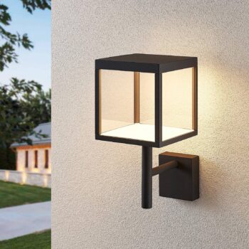 Lucande LED nástenné svietidlo Cube, antracit, sklo, 37 cm, IP54