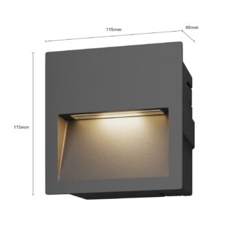 Lucande LED nástenné svietidlo Loya, 11,5x11,5 cm, sivé, IP54