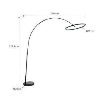 Lucande LED oblúková stojacia lampa Virvera, okrúhla, čierna, kov