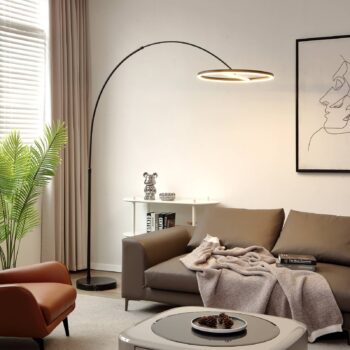 Lucande LED oblúková stojacia lampa Virvera, okrúhla, čierna, kov