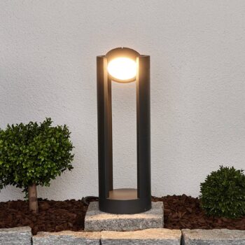 Lucande LED podstavné svietidlo Dylen, sivé, kov, 50 cm, IP65