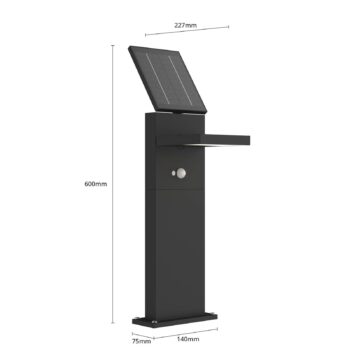 Lucande LED solárna lampa Silvan, 60 cm, senzor, antracitová