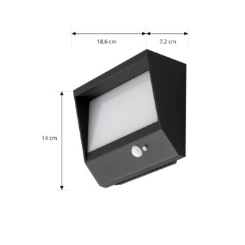 Lucande LED solárne nástenné svietidlo Dava, výška 14 cm, hliník, senzor