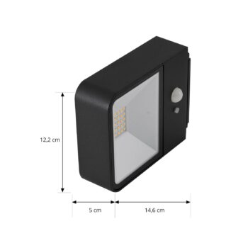 Lucande LED solárne vonkajšie nástenné svietidlo Dava, výška 5 cm, senzor