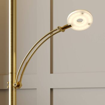 Lucande LED stojaca lampa Anniki, mosadz, nastaviteľná, stmievateľná
