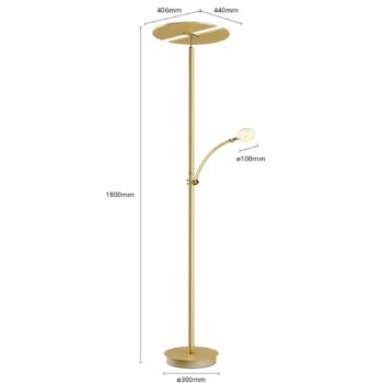 Lucande LED stojaca lampa Anniki, mosadz, nastaviteľná, stmievateľná